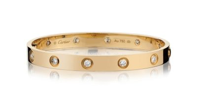 Cartier Love Pave Diamond Gold Bangle Bracelet For Sale at 1stdibs