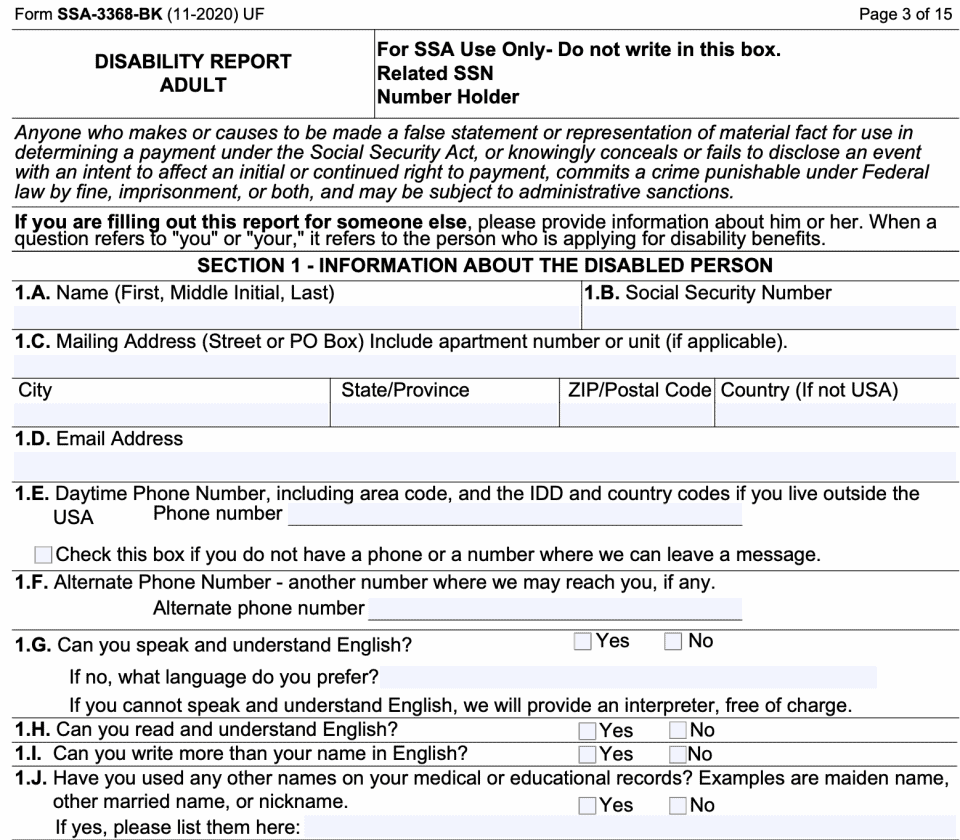 SSA Form 3368-How to Fill Out Your Disability Claim