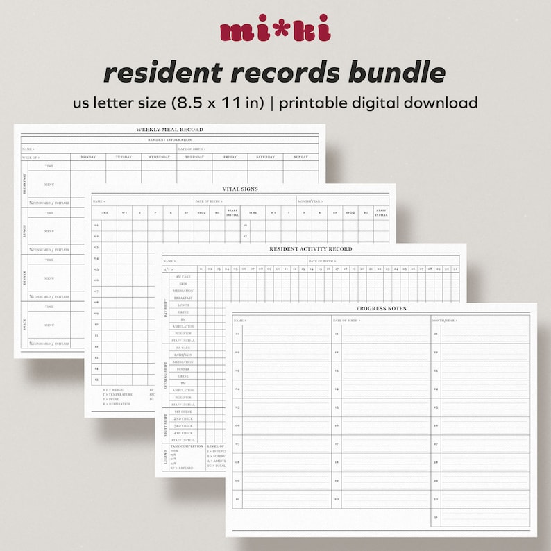Resident Records Bundle Assisted Living Home PDF Template Caregiver ...